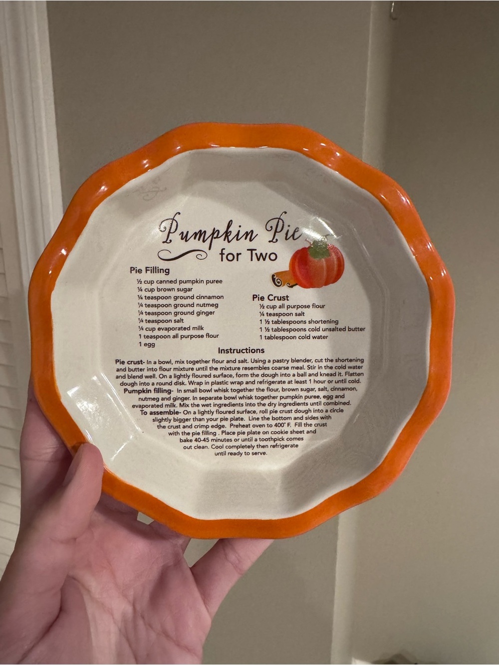Abbey + CA Pumpkin Pie for Two Ceramic Pie Dish Orange/White 6in Oven Safe